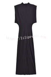 Lilipretty First Taste of Love Mock Neck Padded Shoulder Bodycon Midi Dress