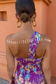 Fashion Printed Sexy One Shoulder Slim High Waist Maxi Dress