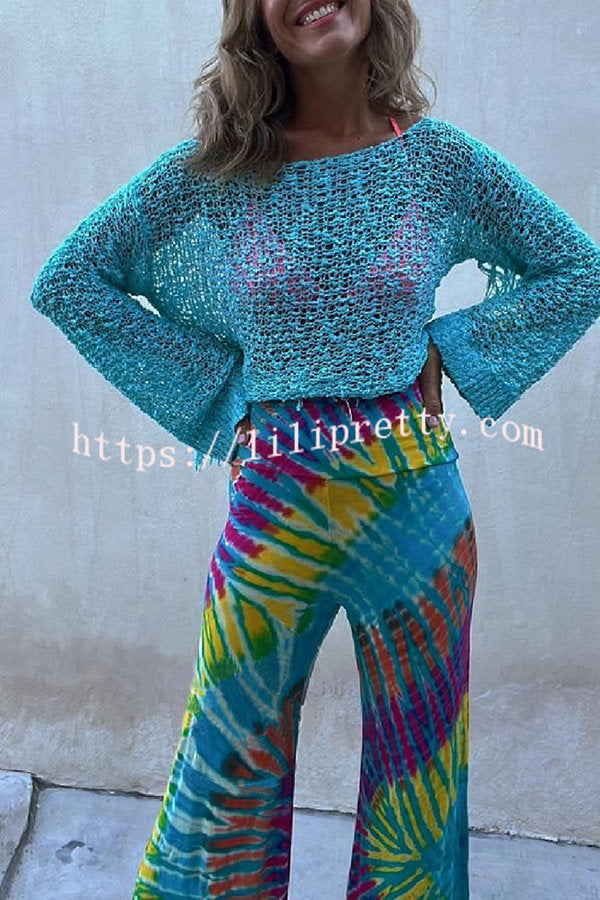 Lilipretty Happy Journey Tie-dye Print High Waist Stretch Flare Pants