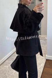 Modern Urban Dropped Shoulder Strap Button Detail Belted Lapel Loose Trench Coat