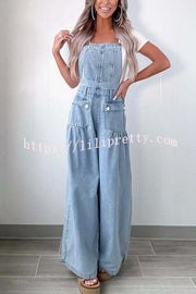 Fashion Casual Pocket Loose Wide-leg Adjustable Leg Cuffs Denim Overalls