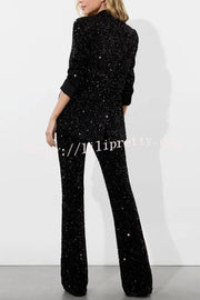 Sparkle Season Sequin High Rise Elastic Waist Stretch Flare Party Pants