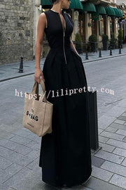 Stylish Sleeveless Zippered V-neck Slim Fit Maxi Dress