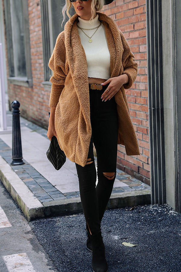 Solid Color Double-faced Velvet Casual Loose Long Coat