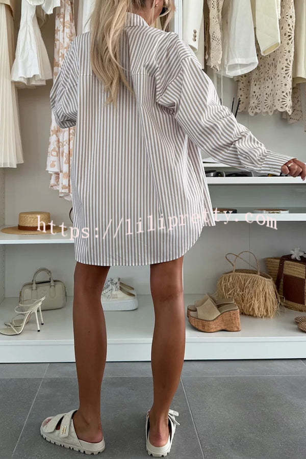 Zoie Striped Stretch Bandeau + Elastic Waist Pocket Shorts + Oversized Blouse 3 Pieces Set