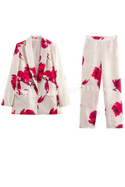 Special Attendance Satin Floral Print Long Sleeve Lapel Loose Blazer