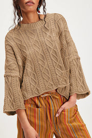 Solid Color Loose-fitting Crew Neck Short Knit Sweater