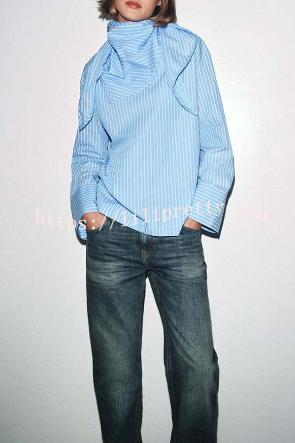 Meliora Striped Multi Position Scarf Long Sleeve H-line Shirt