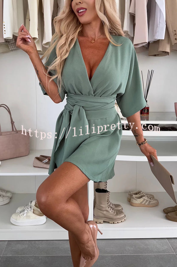Stylish Comfortable V-neck Wide Sleeve Tie-up Loose Romper