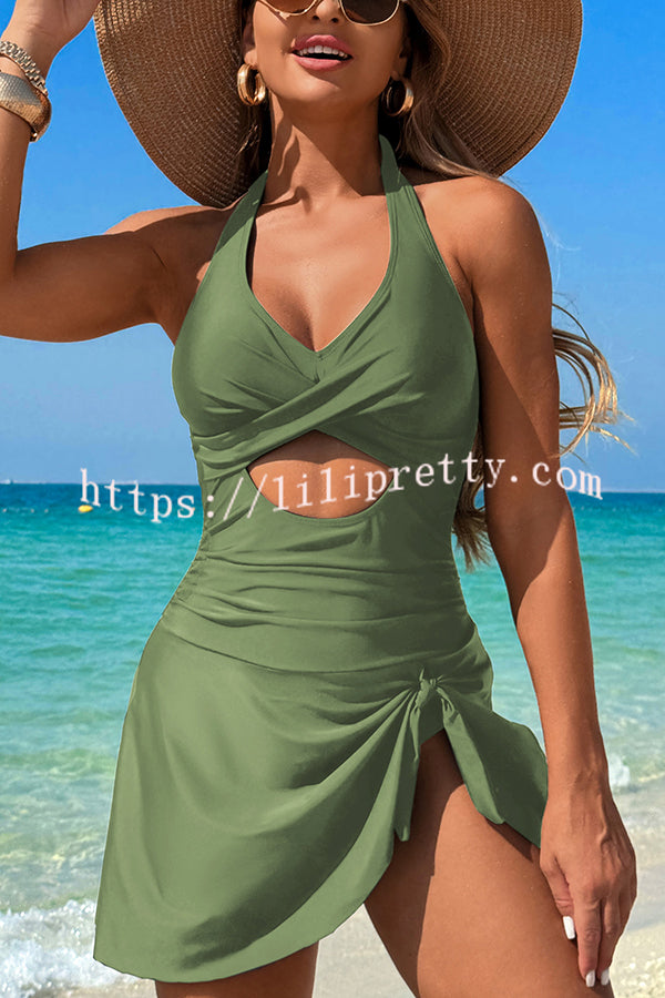 Fashionable Halterneck Waist Hollow Stretch One-piece Swimsuit