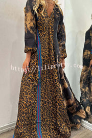 Touch of Fall Tie-dye Leopard Colorblock A-line Swing Maxi Dress