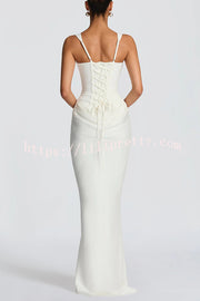 Larrah Square Neck Back Lace-up Satin Drape Hem Maxi Dress