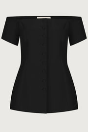 Solid Color Off Shoulder Short-sleeved Single-breasted Top