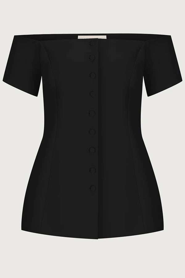 Solid Color Off Shoulder Short-sleeved Single-breasted Top
