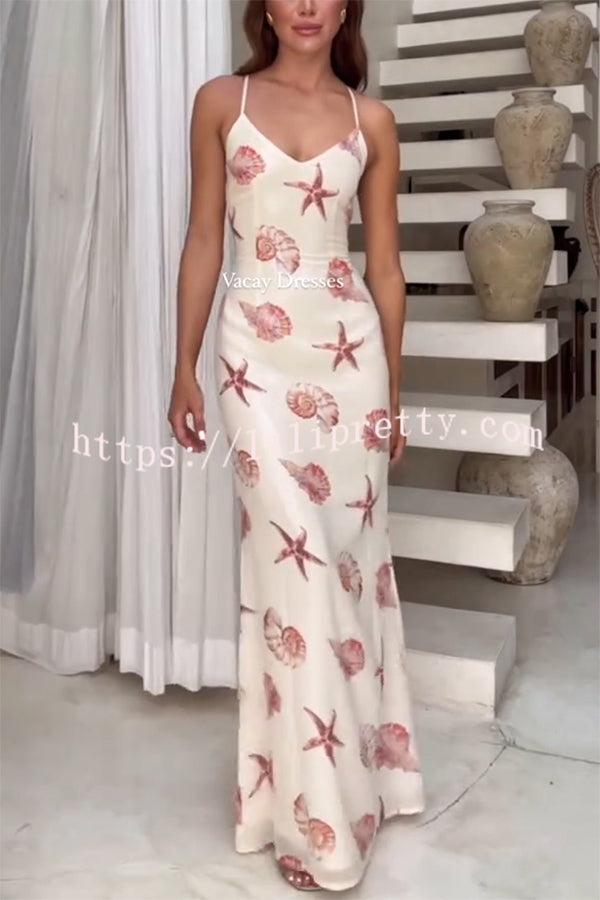 Beach Club Sequin Unique Print Open Back Stretch Maxi Dress