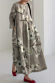 Unique Printed Round Neck Long Sleeve Loose Maxi Dress