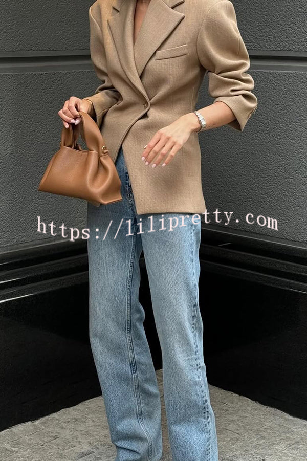 Solid Color Loose Lapel Long Sleeve Button Blazer