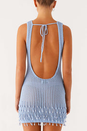 Fashion Knit Hollow Beaded Tassel Embellished Sleeveless Slim Mini Dress