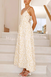Floral Print V-Neck Sleeveless Back Tie Pocket Maxi Dress