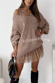 Solid Color Loose V-neck Casual Knitted Sweater