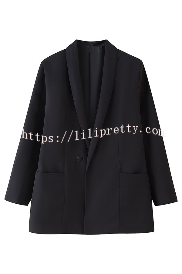 Solid Color Lapel Long Sleeve Casual Pocket Long Blazer