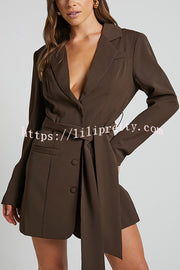 Fashion Pioneer Solid Color Lapel Long Sleeve Lace-up Blazer