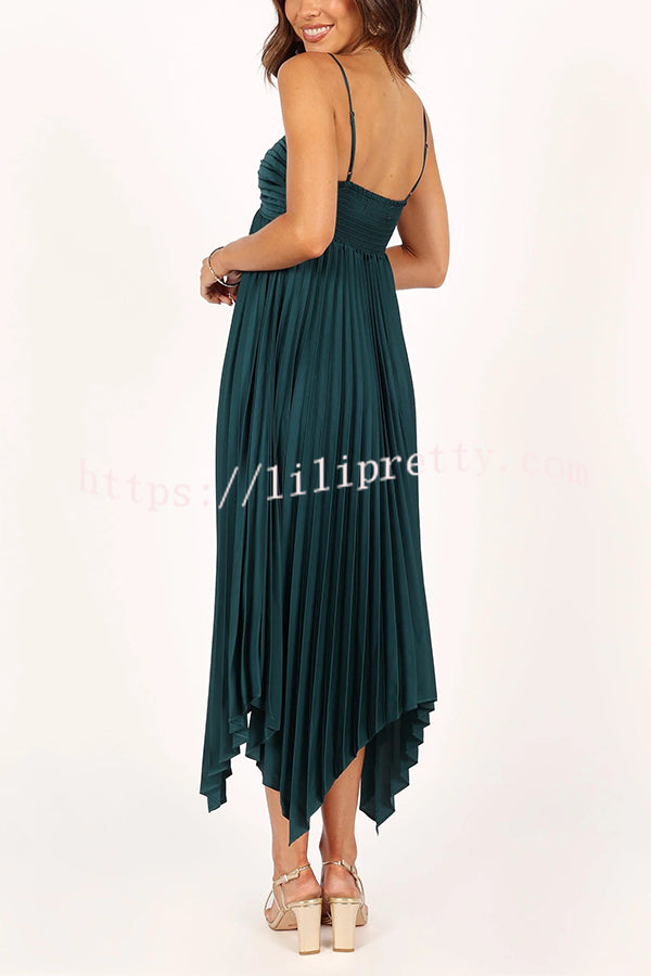 Solid Color Sexy Suspender Pleated Irregular Midi Dress