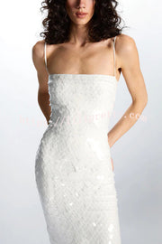 Sexy Sequined Halter-neck Backless Slim Fit Slit Midi Dress