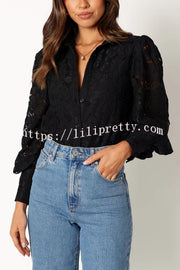 Sexy Hollow Lapel Casual Lace Shirt Top