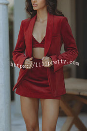 Glam State of Mind Velvet Button Long Sleeve Pocketed Lapel Blazer