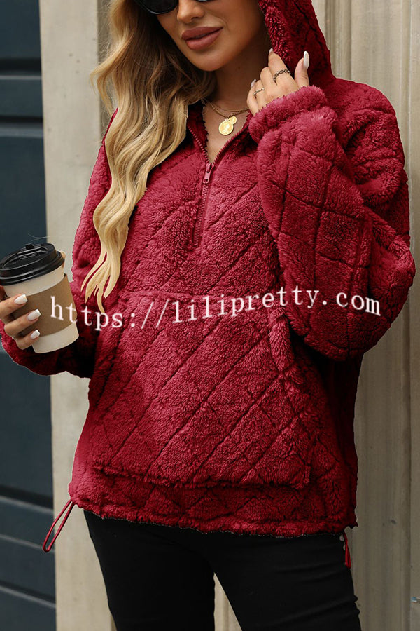 Solid Color Loose Half-Zip Pocket Plush Hoodie