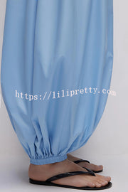 Solid Color Casual Pocket Elastic Waist Lantern Wide Leg Pants