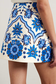 Unique Printed Round Neck Sleeveless Top and Casual Mini Skirt Set