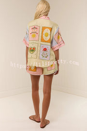 Lily Song Linen Blend Unique Print Short Sleeve Shirt and Belted Pocket Shorts Set