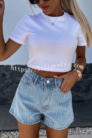 Fashion Rhinestone Loose Pocket Denim Shorts