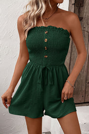 Solid Color Tube Top Button Pleated Casual Rompers