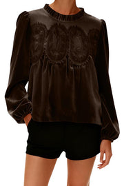 Fashionable Velvet and Lace Patchwork Loose Long-sleeved Top