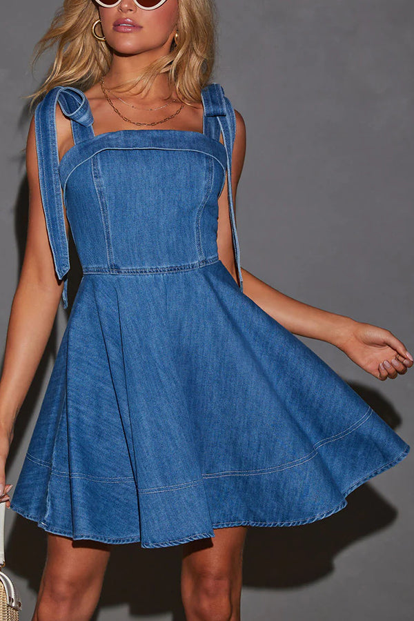 Stylish Lace-up Backless Stretch-fitting Denim Mini Dress