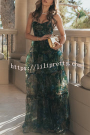 Exclusive Glamour Organza Floral Print Tiered Slip Maxi Dress