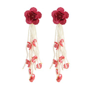 Lilipretty Alloy Lacquered Flower Rice Bead Tassel Earrings