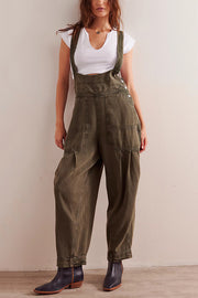 Fashionable Casual Side Pocket Button Loose Denim Overalls
