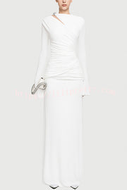 Stylish Long-sleeved Slim-fit Pleated Elegant Maxi Dress