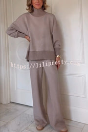 Berner High-Neck Long Sleeve Side Zipper Sweatshirt and Elastic Waist Pocketed Loose Pants Set