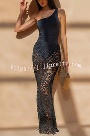 Lilipretty® Balmy Summers Crochet Lace Floral Pattern Elastic Waist Fishtail Vacation Maxi Skirt