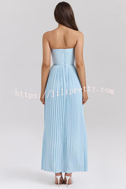 Romantic and Elegant Pleated Strapless Maxi Dress