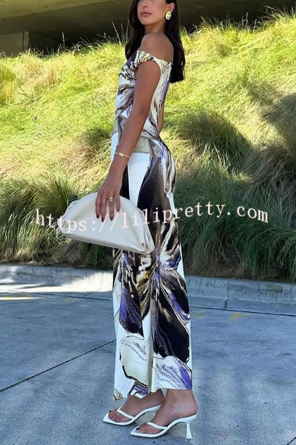 Charming Mentality Abstract Floral Print One Shoulder Stretch Maxi Dress