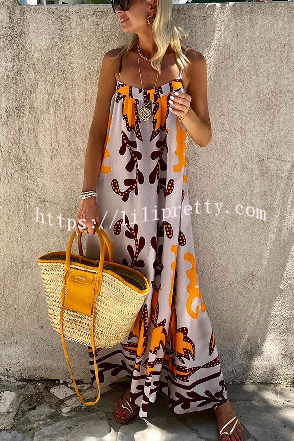 Sunday¡¯s Color Palette Ethnic Printed Loose Cami Maxi Dress