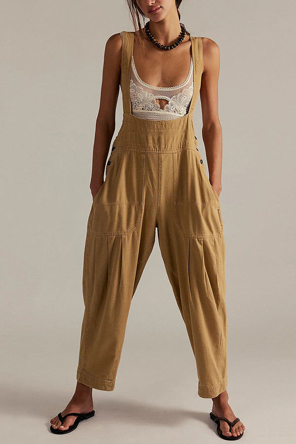 Fashionable Casual Side Pocket Button Loose Denim Overalls