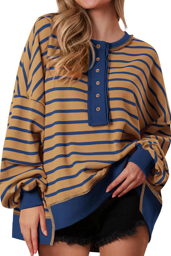 Fashion Striped Print Loose Casual Long-sleeved Top