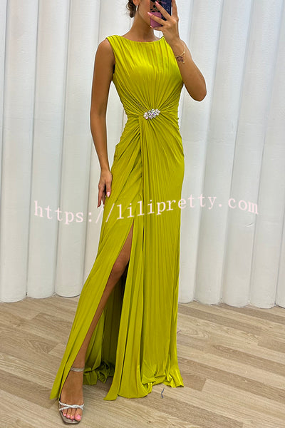 Lilipretty Pretty Special Pleated Embellished Slit Evening Maxi Dress